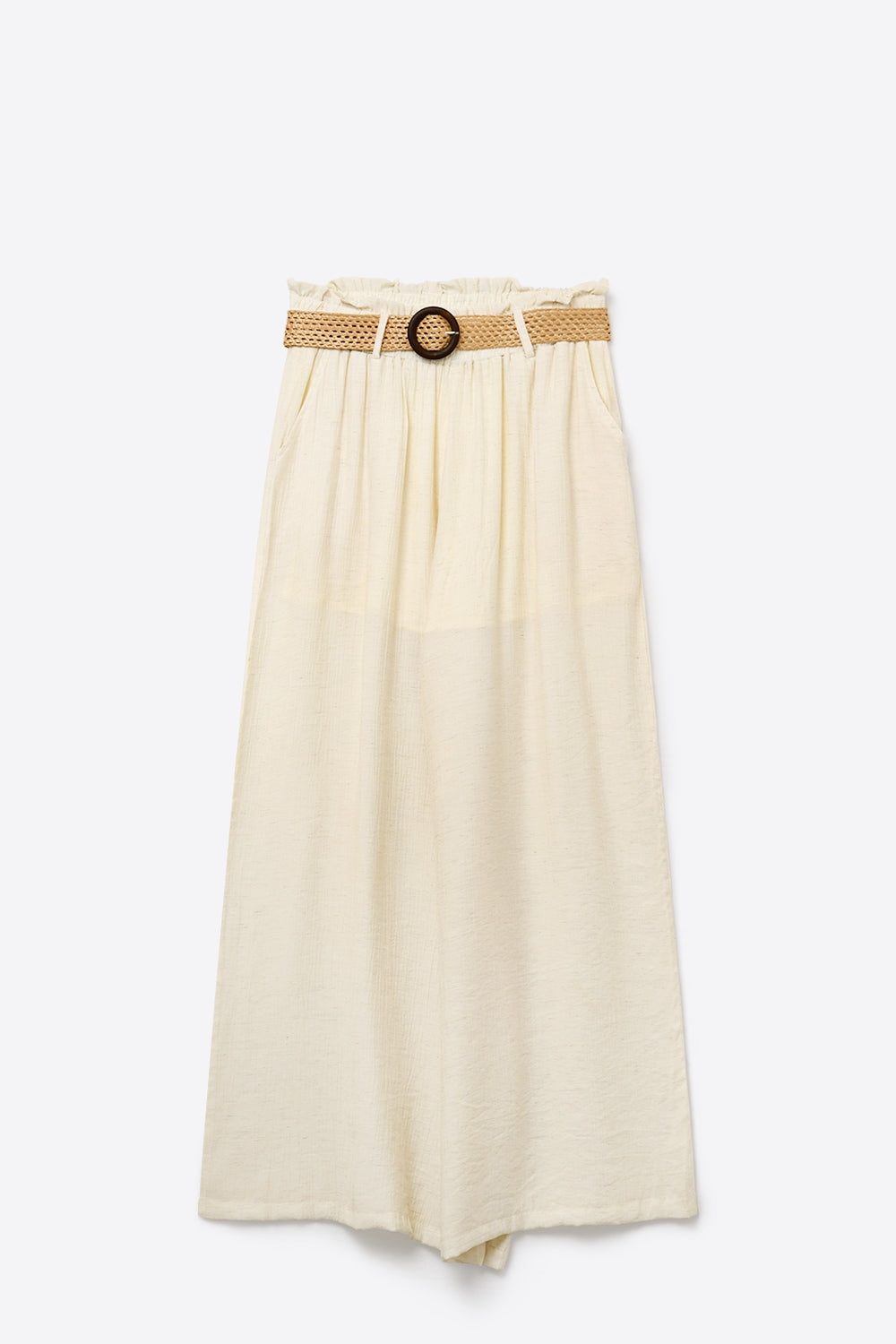 Cream lightweight Wide-Leg Pants with Woven Belt Detail - trousers