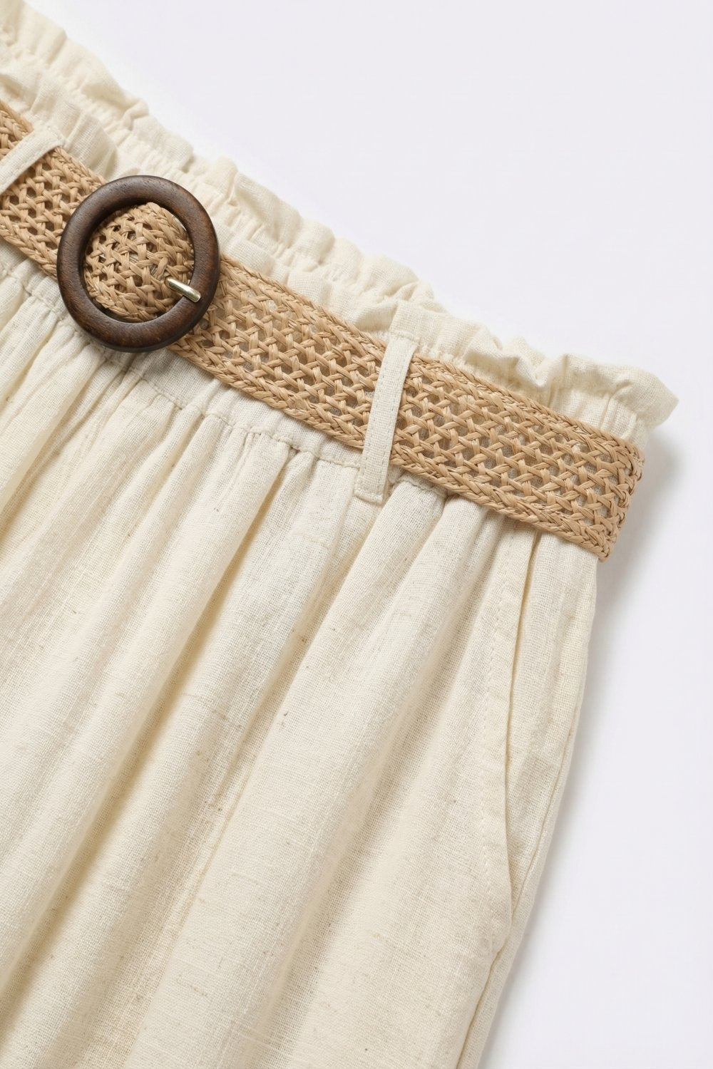 Cream lightweight Wide-Leg Pants with Woven Belt Detail - trousers