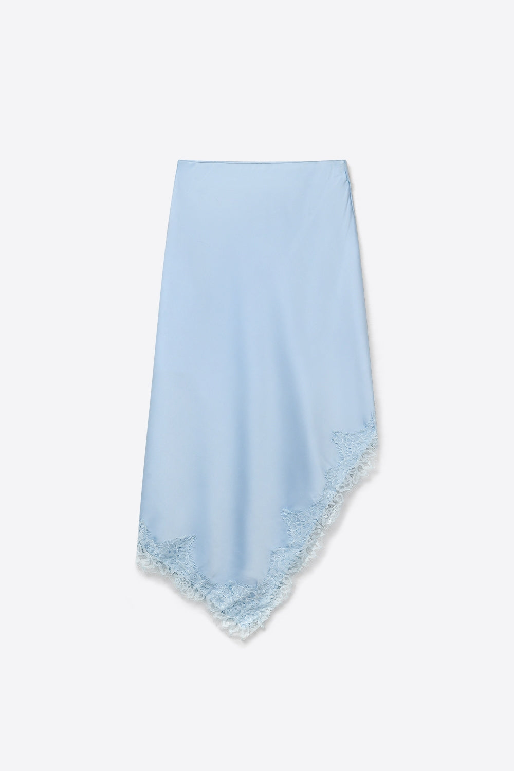 baby Blue Satin Asymmetric Lace Trim Skirt