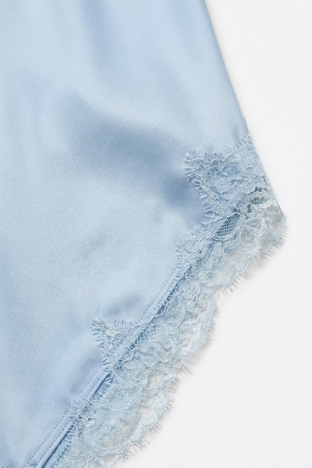 baby Blue Satin Asymmetric Lace Trim Skirt