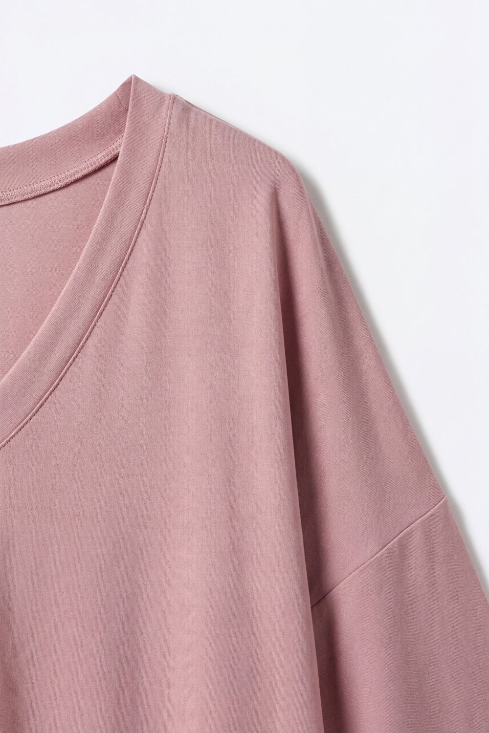 Dusty Rose V-Neck Relaxed Fit Top with 3/4 Sleeves - top