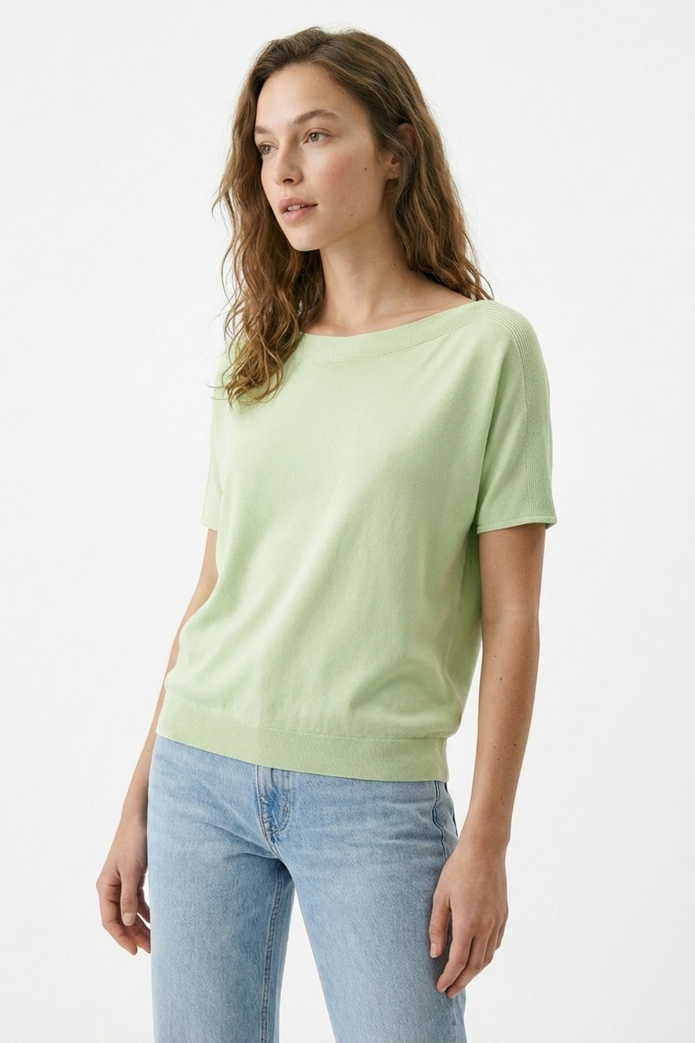Light Green Soft Knit Relaxed Fit Short Sleeve Top