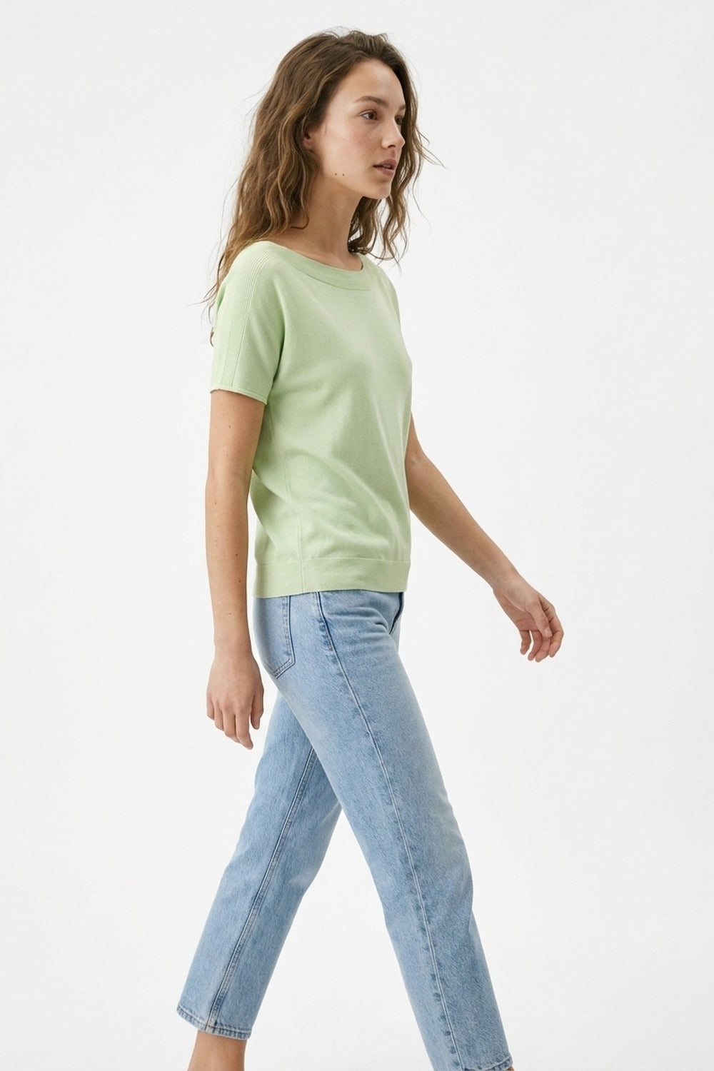 Light Green Soft Knit Relaxed Fit Short Sleeve Top