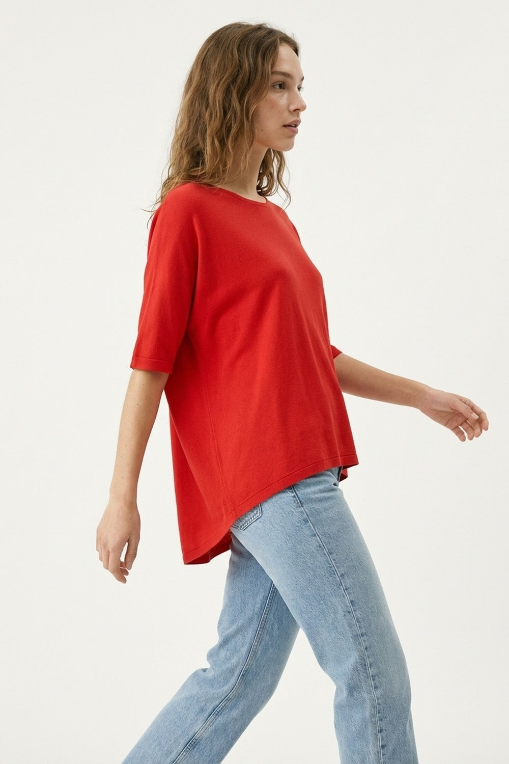 Oversized Sweater in Red with Elbow-Length Sleeves