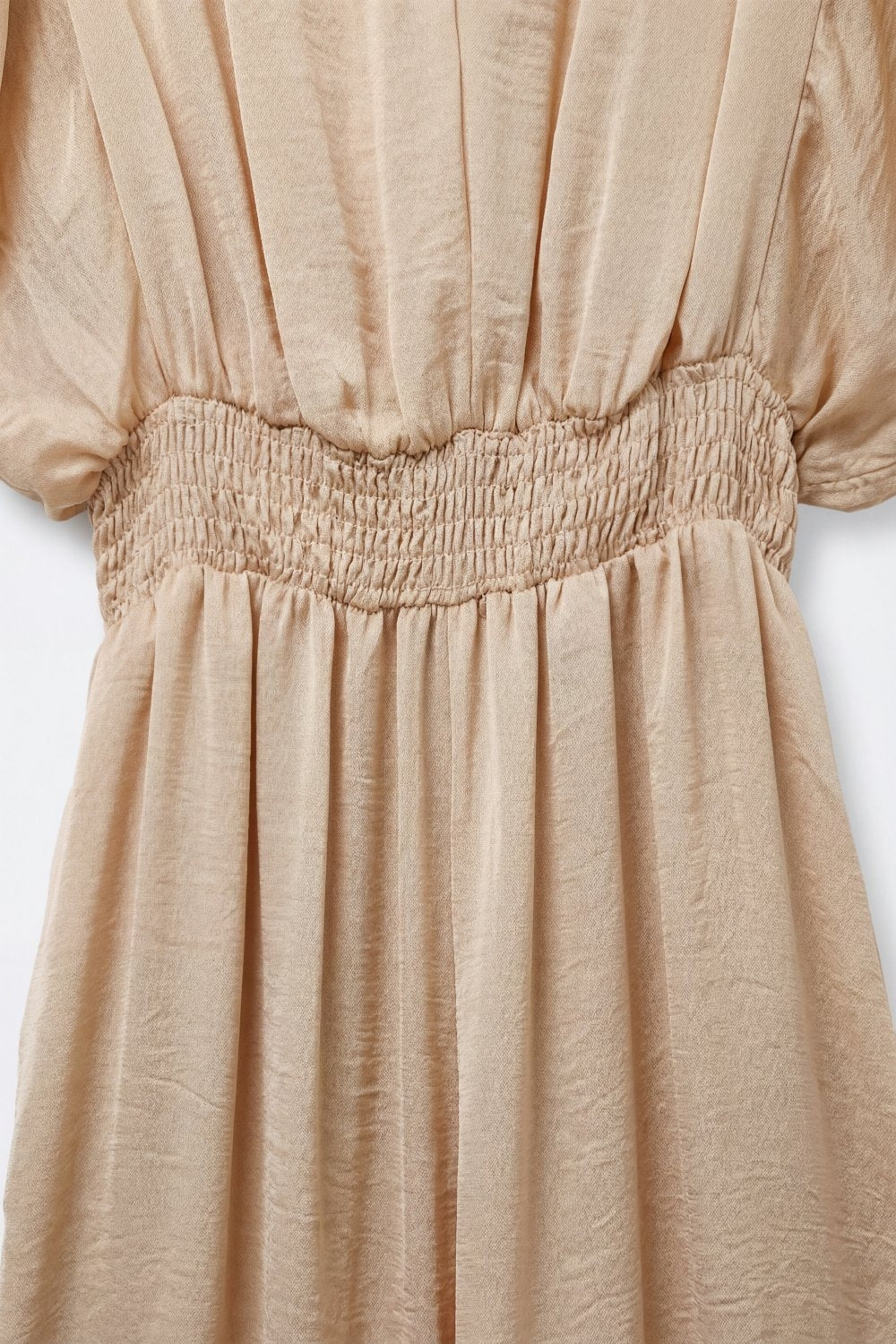 Beige Satin V-Neck Waist-Defined jumpsuit - jumpsuit