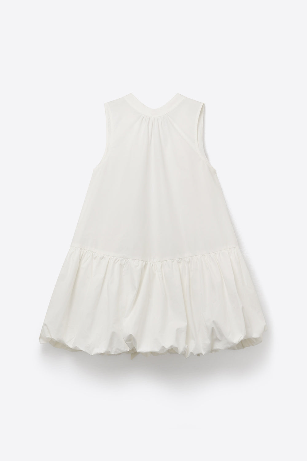 White poplin Sleeveless Dress with Balloon-style Hem - dress