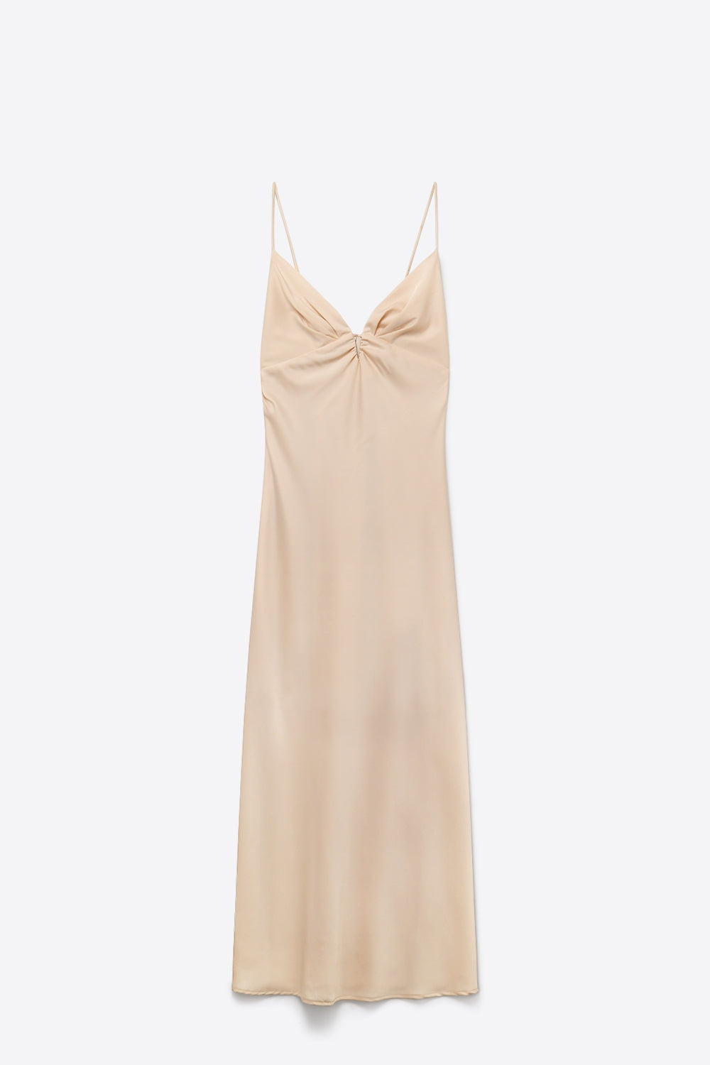 Beige Satin Slip maxi Dress with Delicate Spaghetti Straps - dress