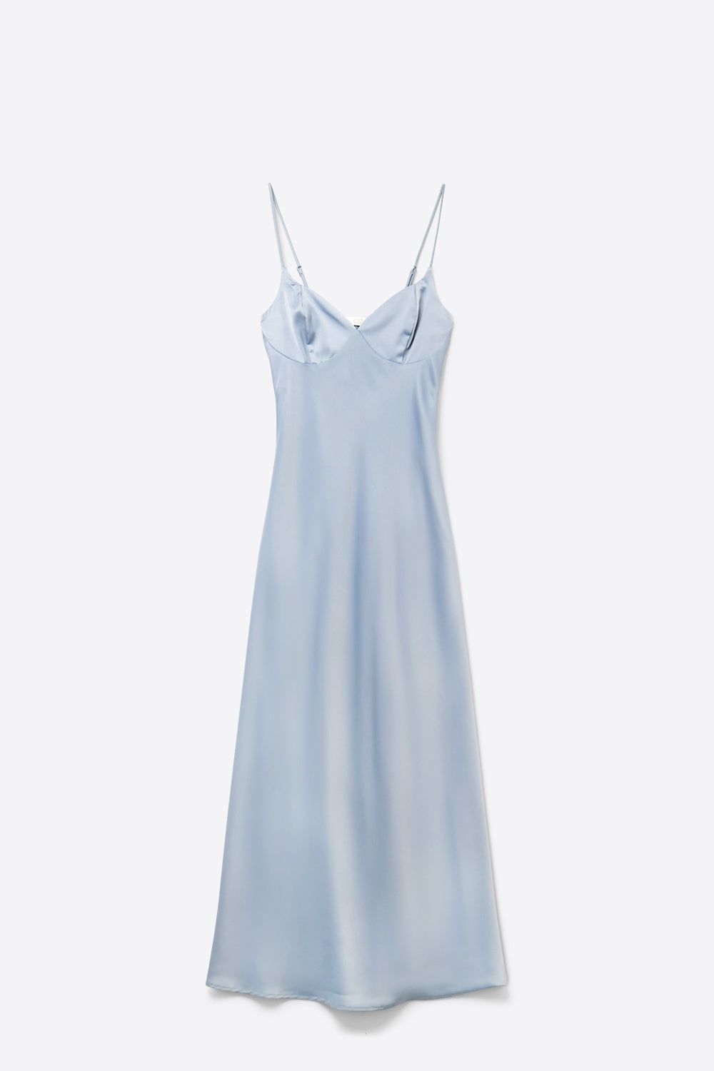 Light Blue Satin Slip maxi Dress with Spaghetti Straps - dress