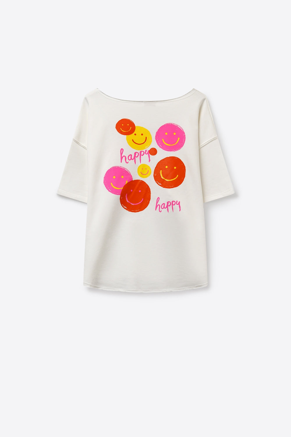 White Smiley Face Casual Short Sleeve sweatshirt - top