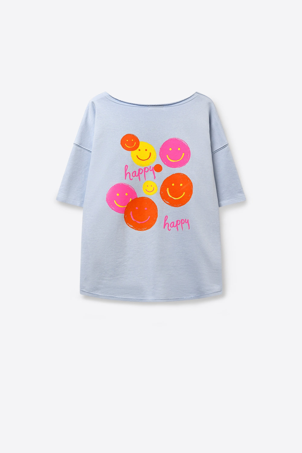 Light Blue Relaxed Fit sweatshirt with Pink Smiley - top