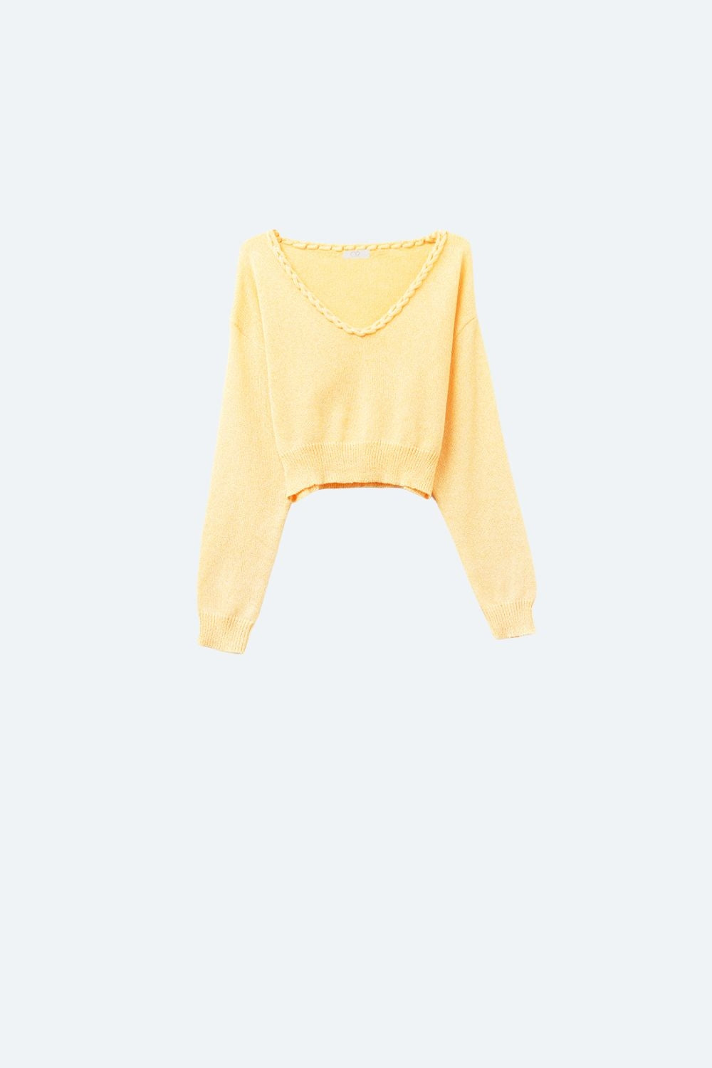 Yellow V-Neck Long Sleeve Crop Top