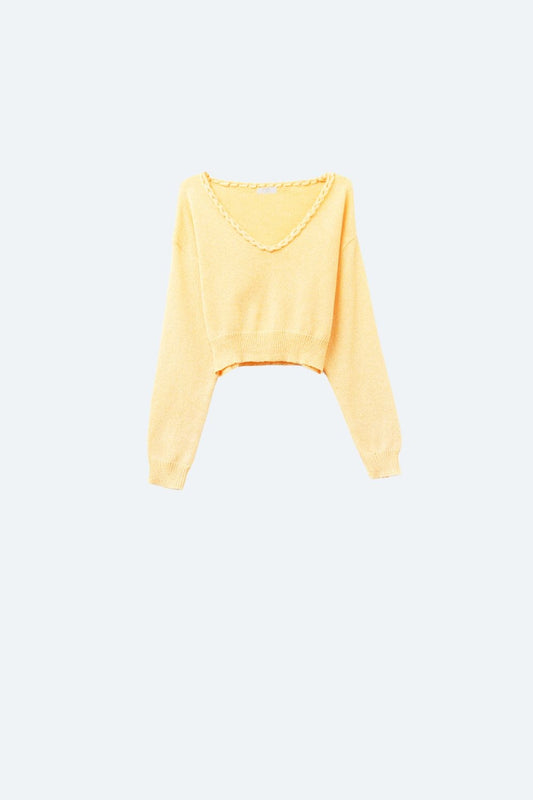 Yellow V-Neck Long Sleeve Crop Top