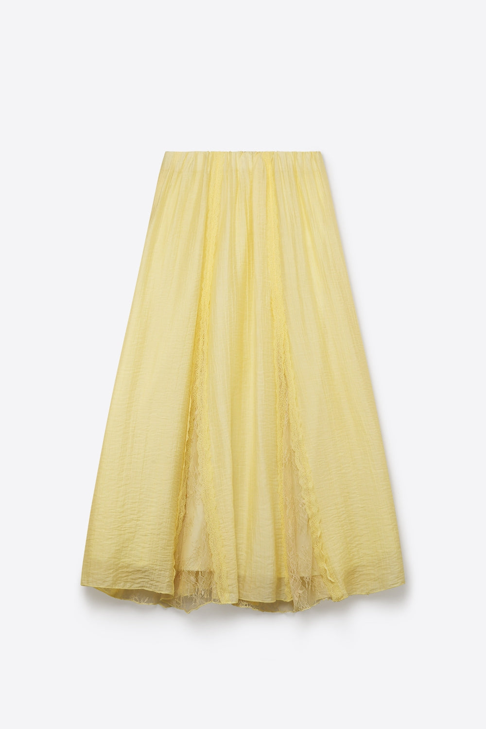 Yellow Sheer Textured A-Line maxi Skirt with lace insert - Skirts