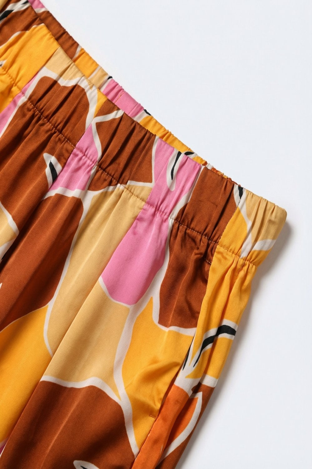 Tropical Print Wide Leg Pants in Warm orange tones - trousers