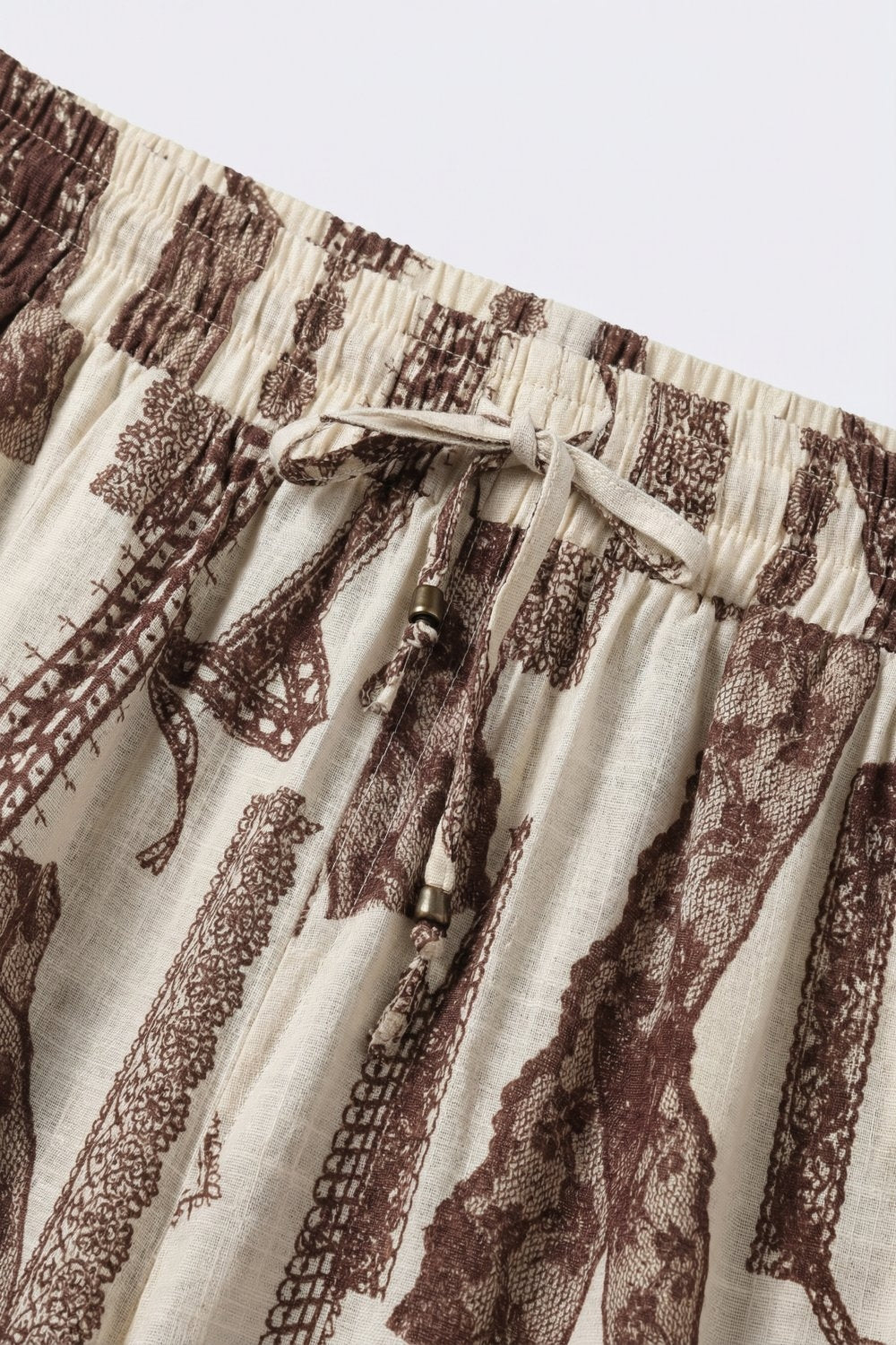 Cream and Brown Printed Wide-Leg Palazzo Pants with ankle lenght - trousers