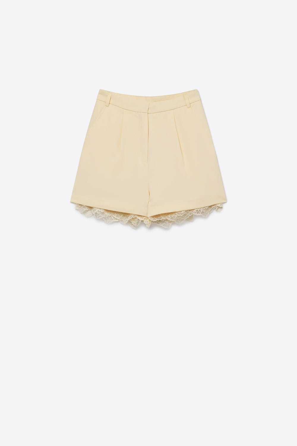 butter yellow Tailored Shorts with Lace Trim Detail - trousers