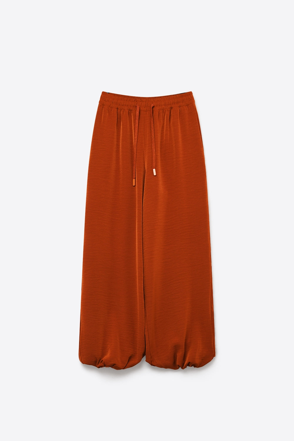 terracotta Wide-Leg Drawstring Waist Casual Pants - trousers