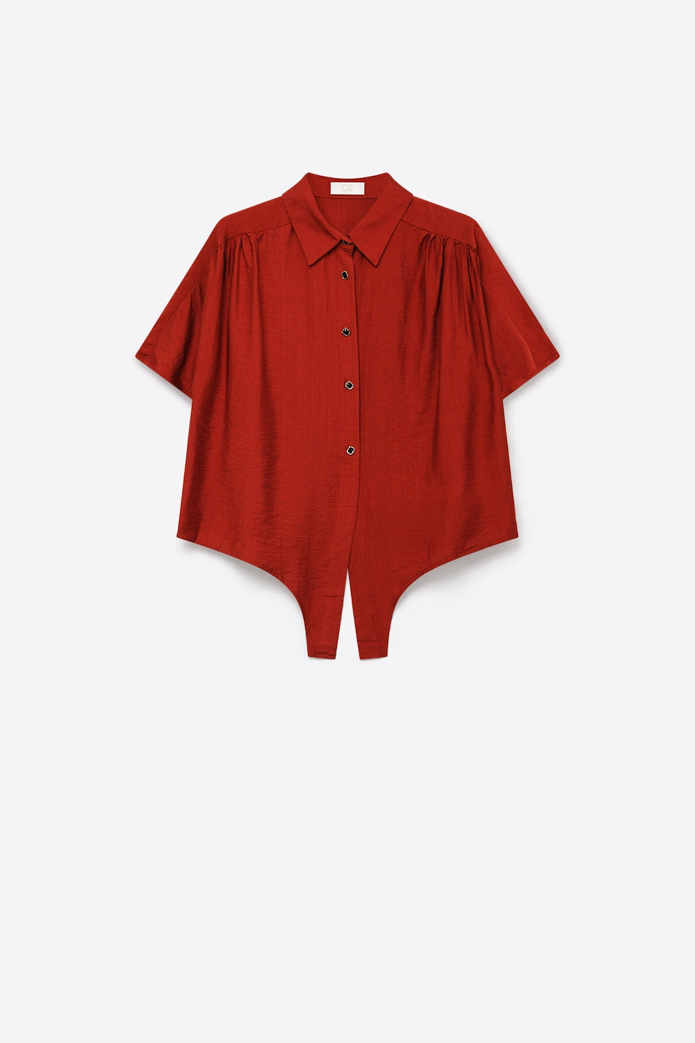 Button-down Short Sleeve Shirt with tie front hem in terracotta - Shirts