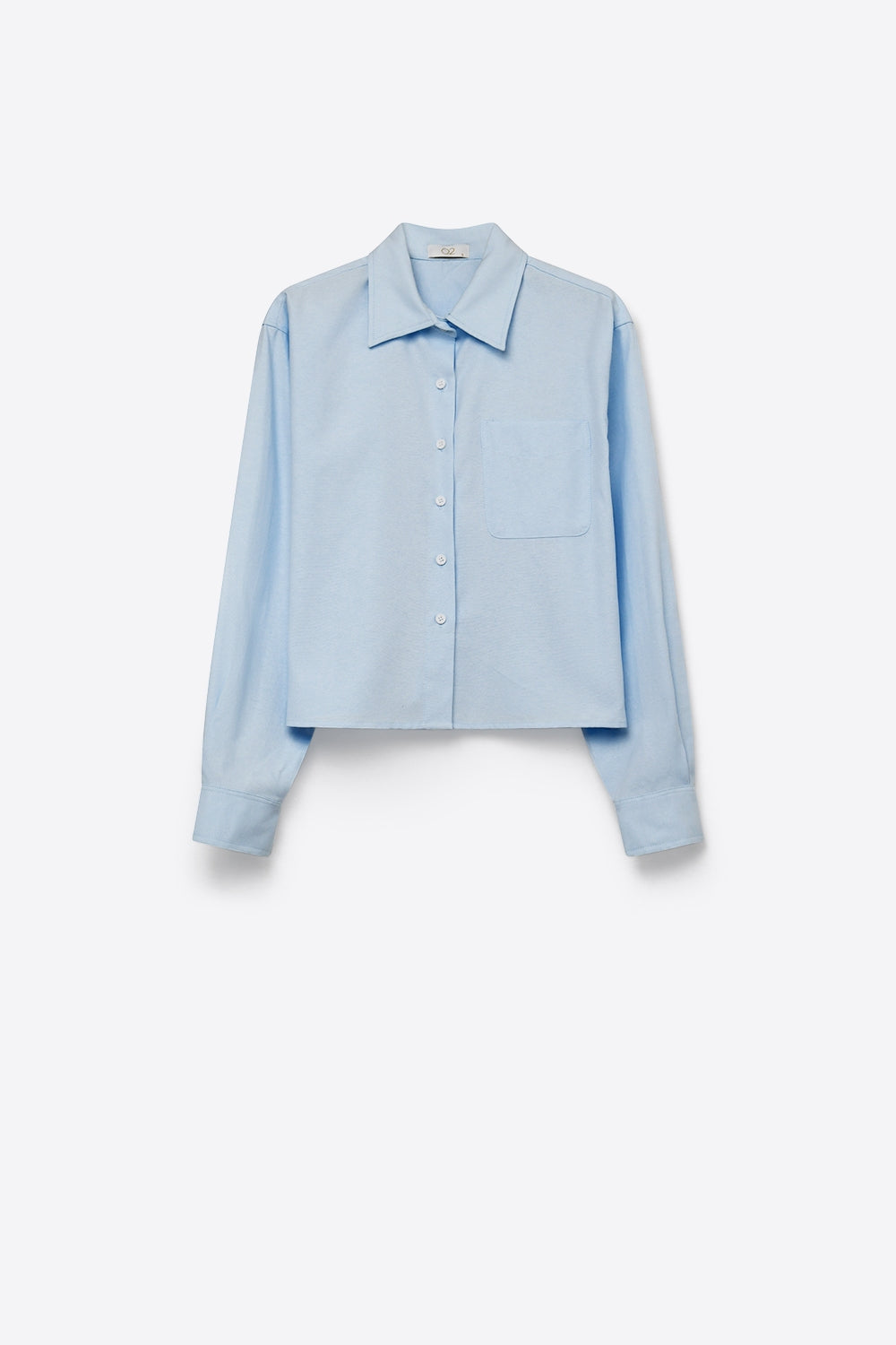 Light Blue Button-Front cropped Shirt in cotton fabric - Shirts