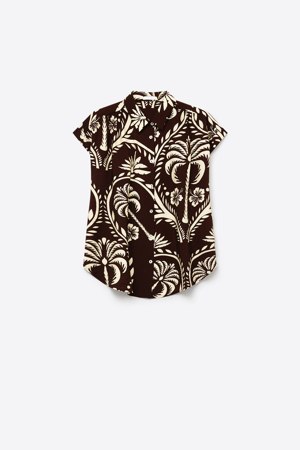 Brown Tropical Print Short Sleeve Button-Up shirt - Shirts