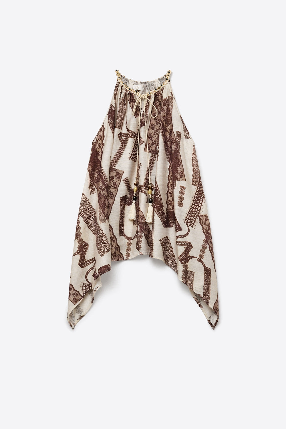 Beige and Brown Printed Relaxed Fit Halter Top