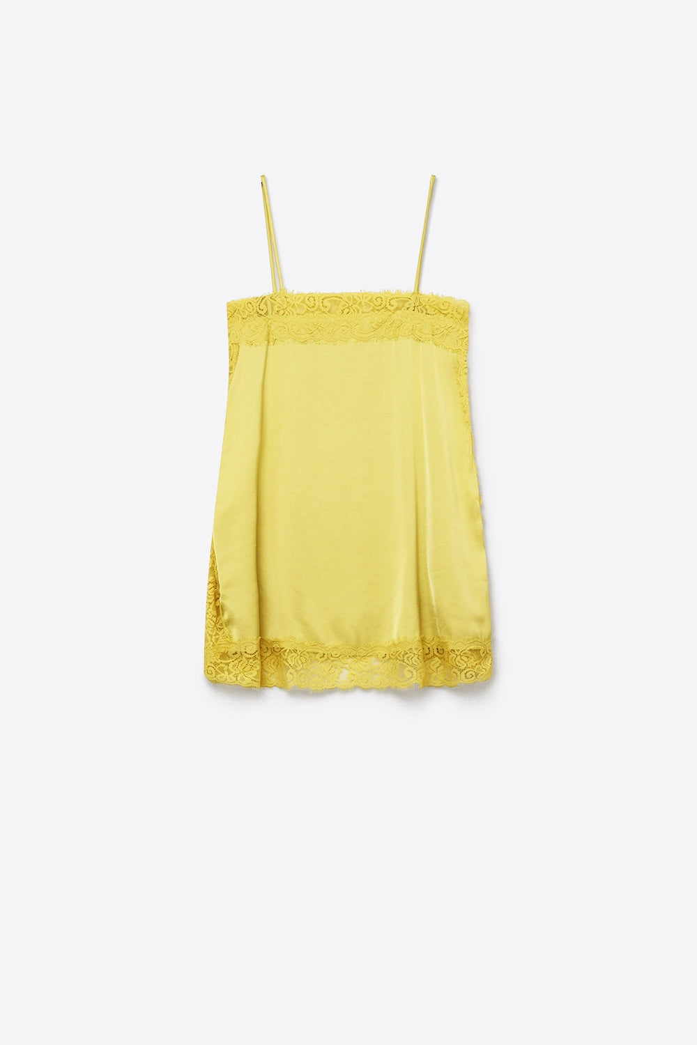 Yellow Satin Slip top with Lace Trim Details