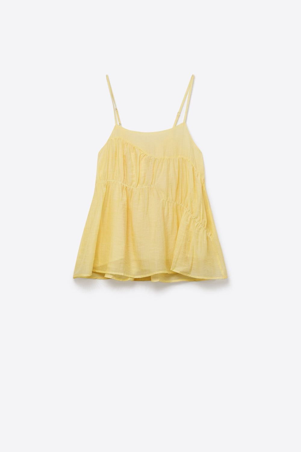 butter Yellow Lightweight Tiered Spaghetti Strap Asymmetric top