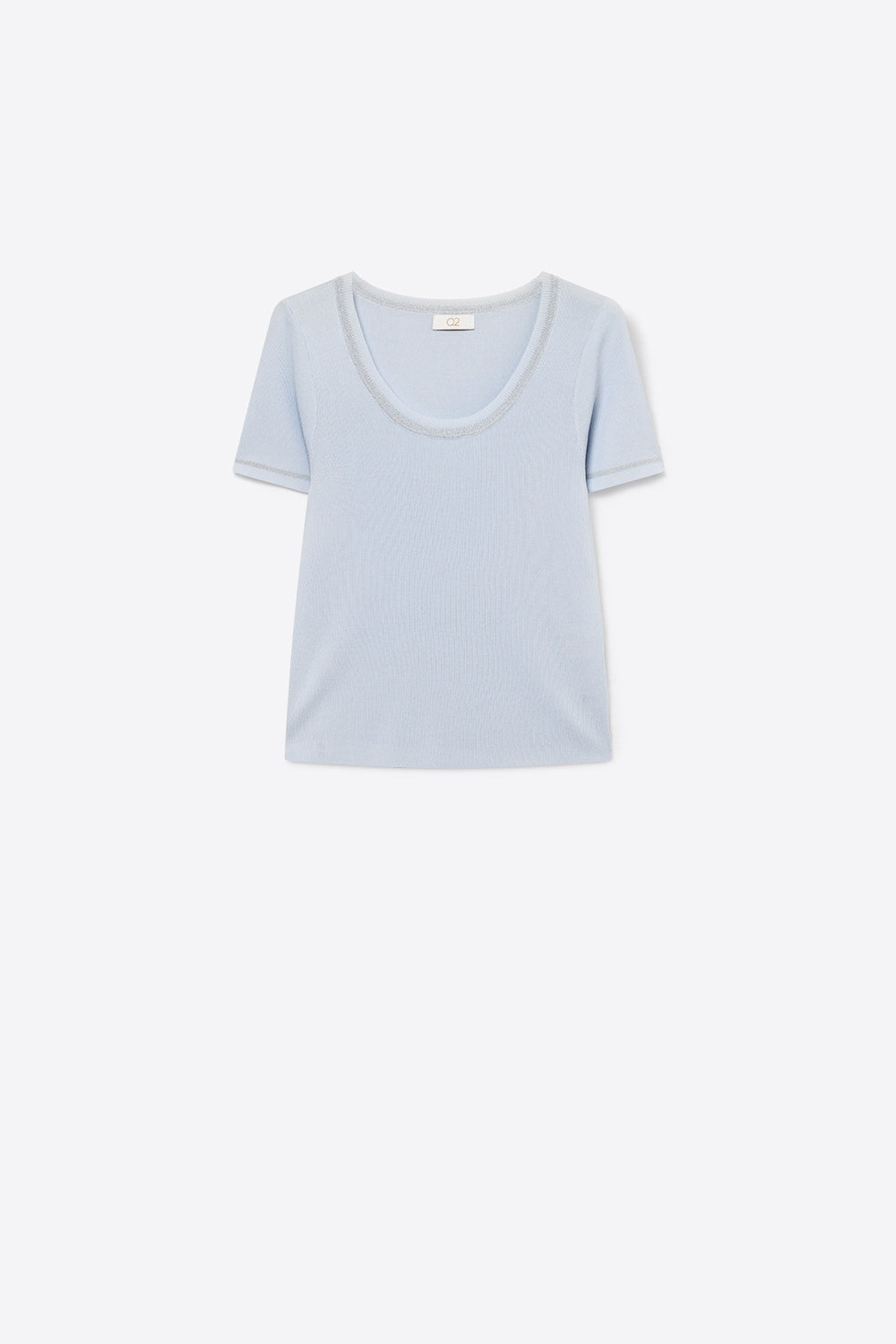 Short Sleeve sweater In baby blue With Silver Seam at Round Neck