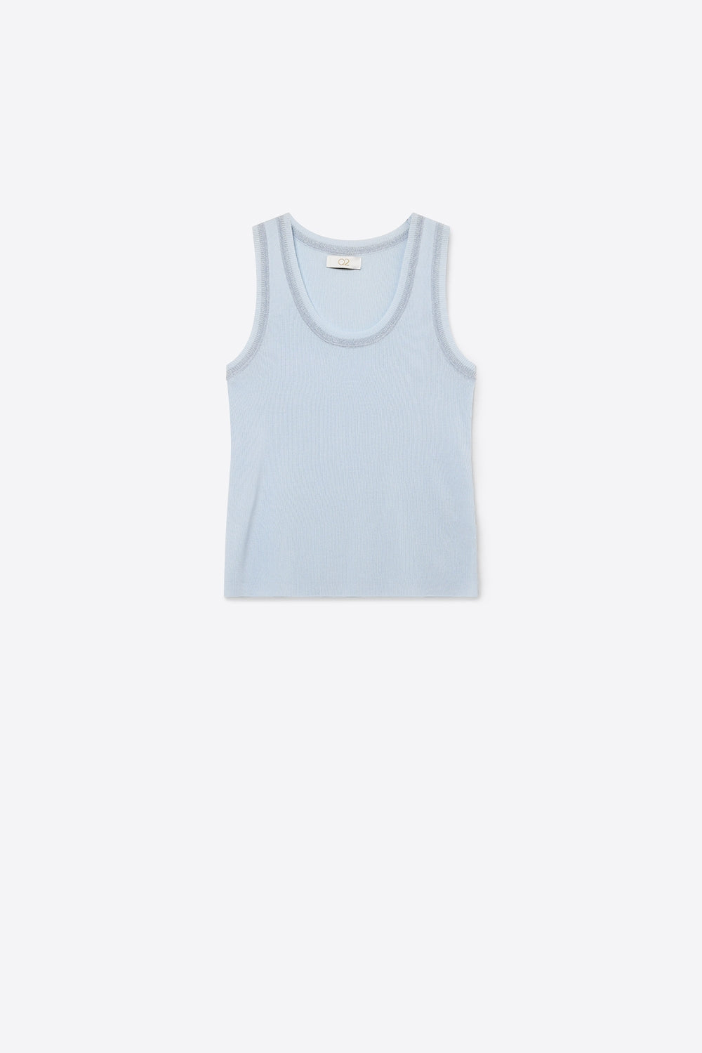 Light Blue Ribbed Knit Tank Top with Metallic Trim