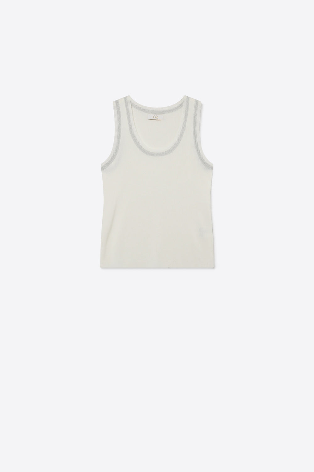 White Ribbed Knit Top with with Metallic Trim