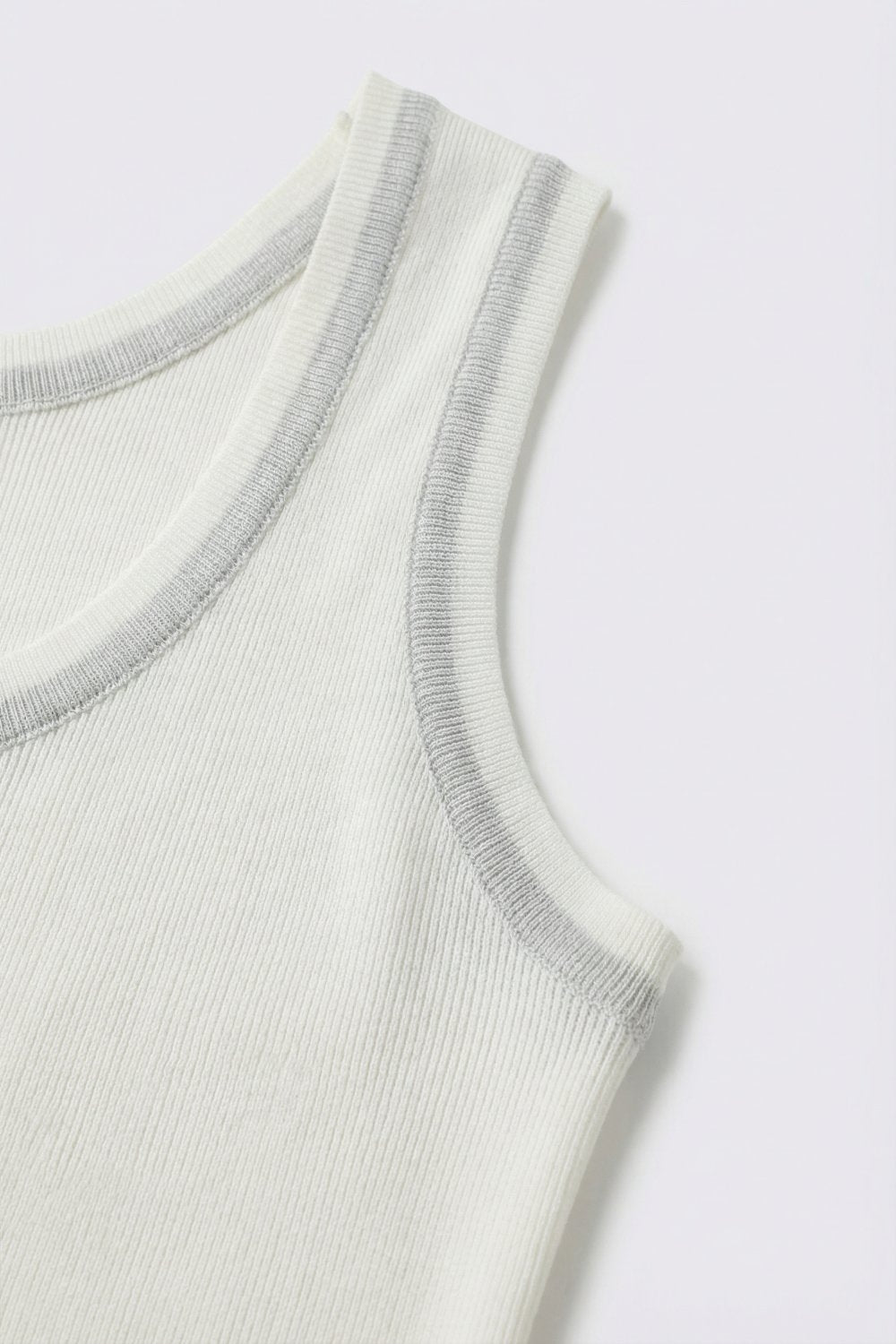 White Ribbed Knit Top with with Metallic Trim