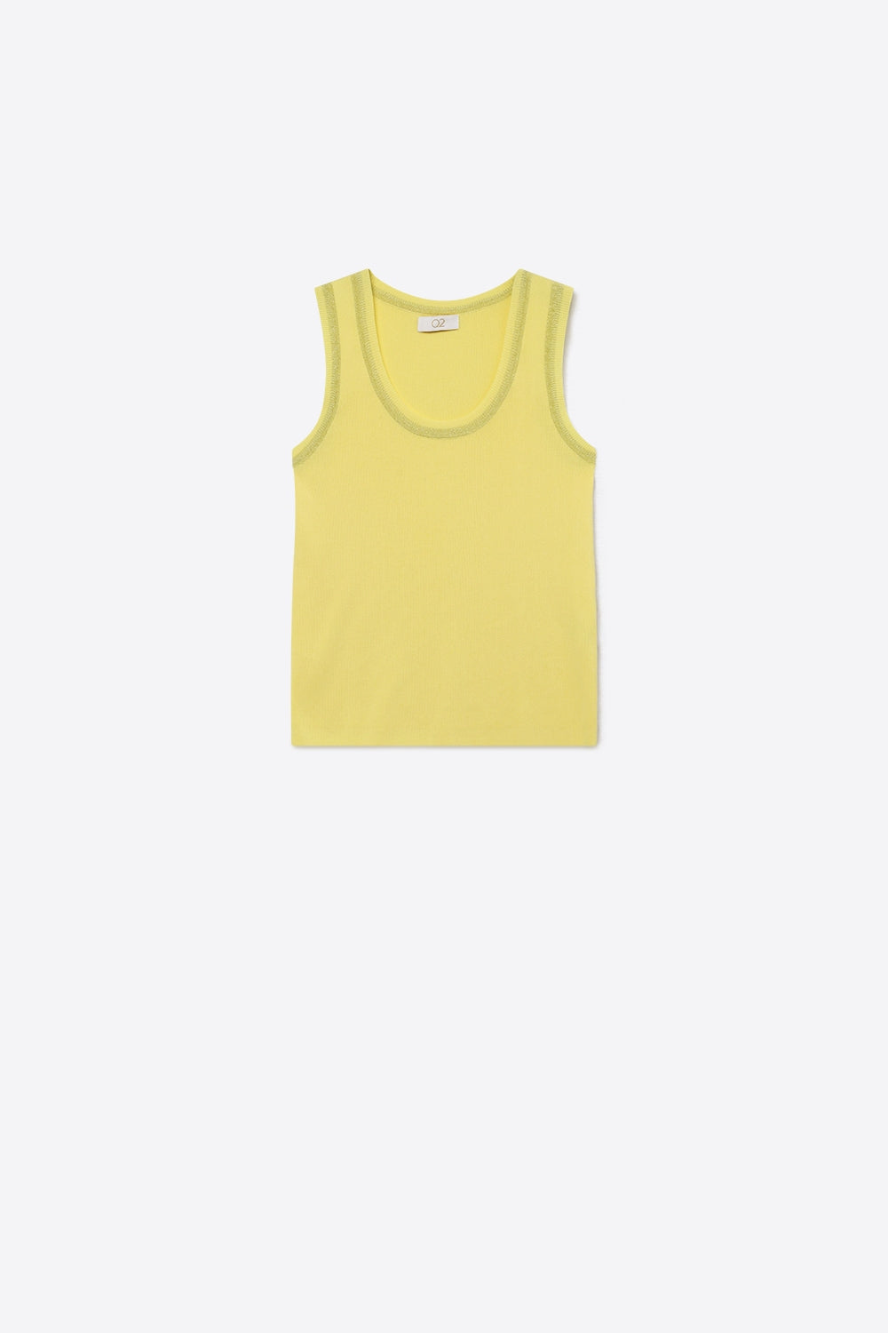 Yellow Ribbed Knit top with with Metallic Trim