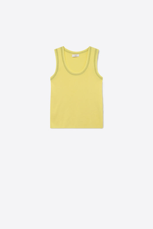Yellow Ribbed Knit top with with Metallic Trim