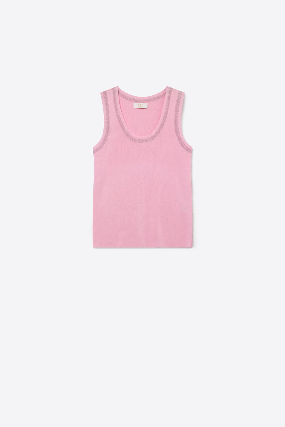 Pink Ribbed Knit Tank Top with metallic Contrast Trim