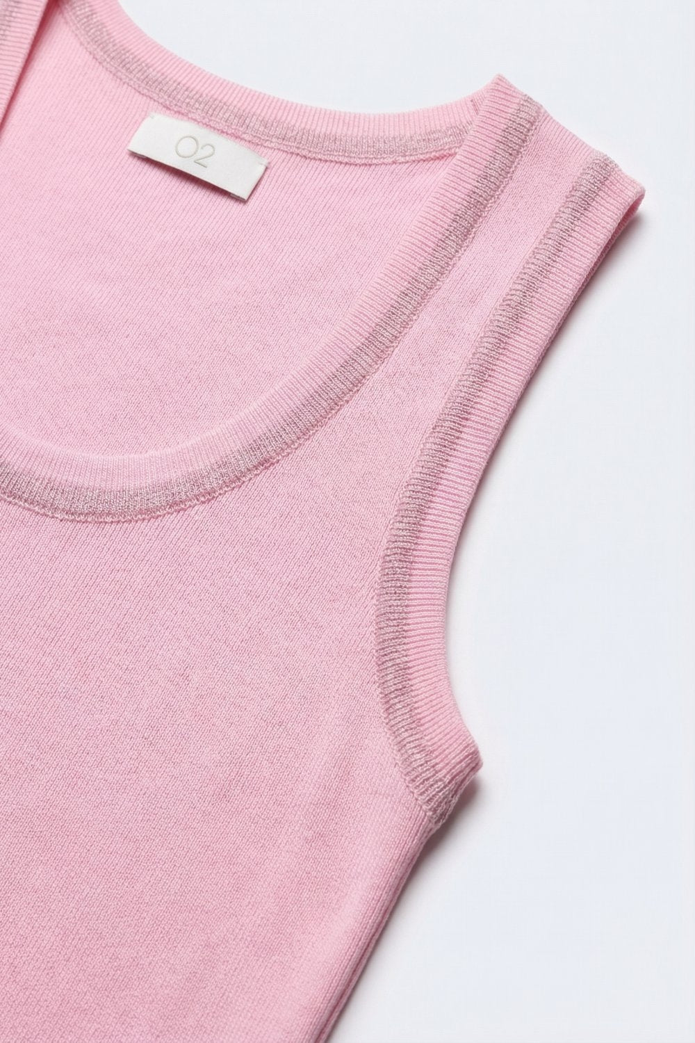 Pink Ribbed Knit Tank Top with metallic Contrast Trim