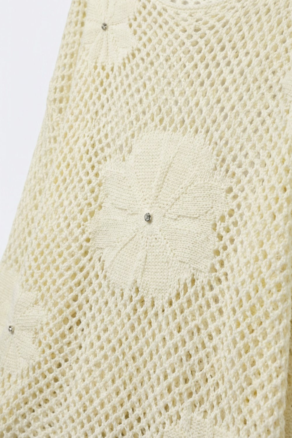 Cream Crochet Floral Accent With Diamante Long Sleeve Sweater