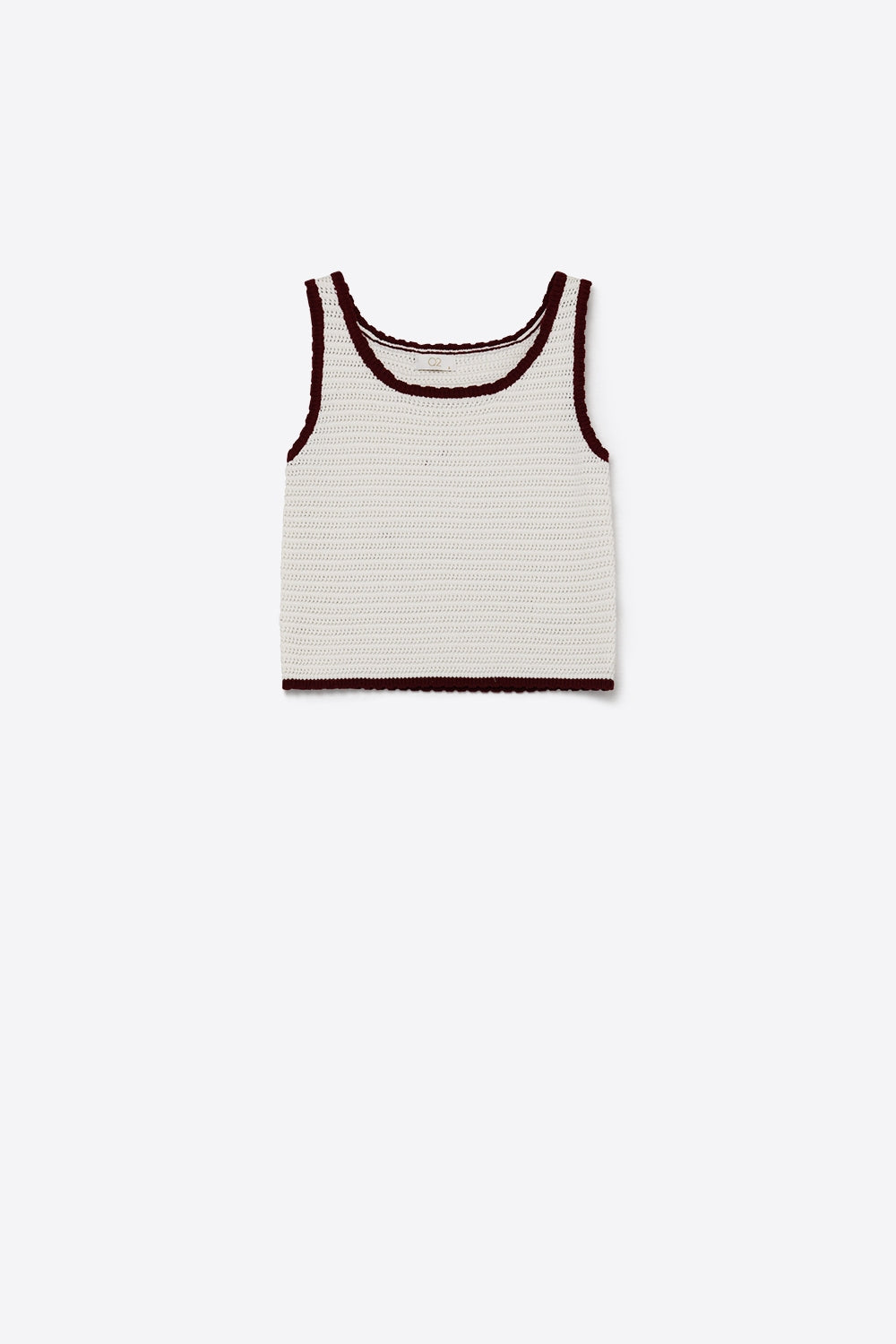 Cream Crocheted Tank Top in Cream with Burgundy Trim
