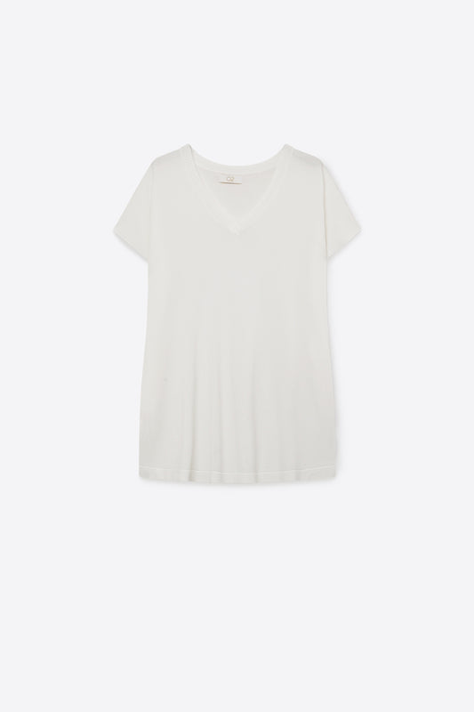 White V-Neck Relaxed Fit Short Sleeve sweater