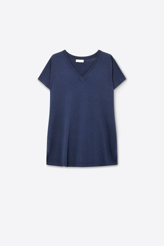 Navy V-Neck Short Sleeve Knitted sweater