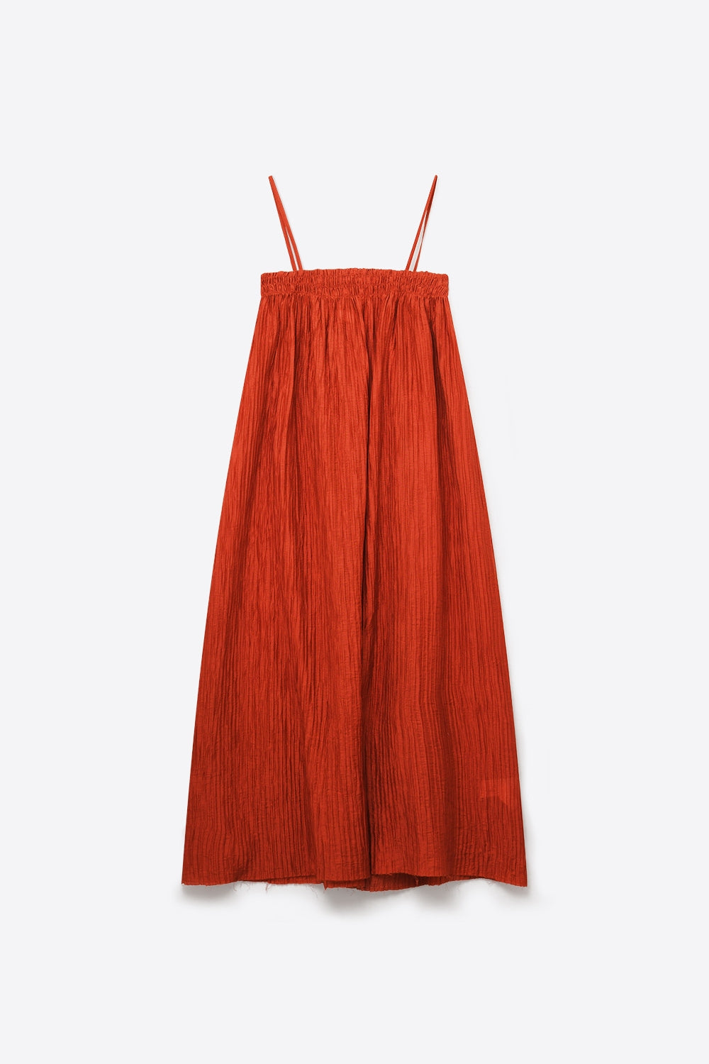 Rust Crinkled Maxi Dress with Spaghetti Straps - dress
