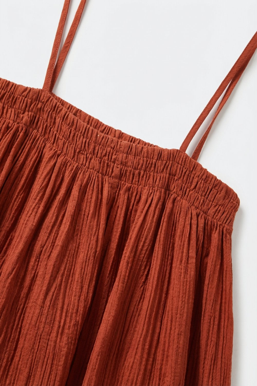 Rust Crinkled Maxi Dress with Spaghetti Straps - dress