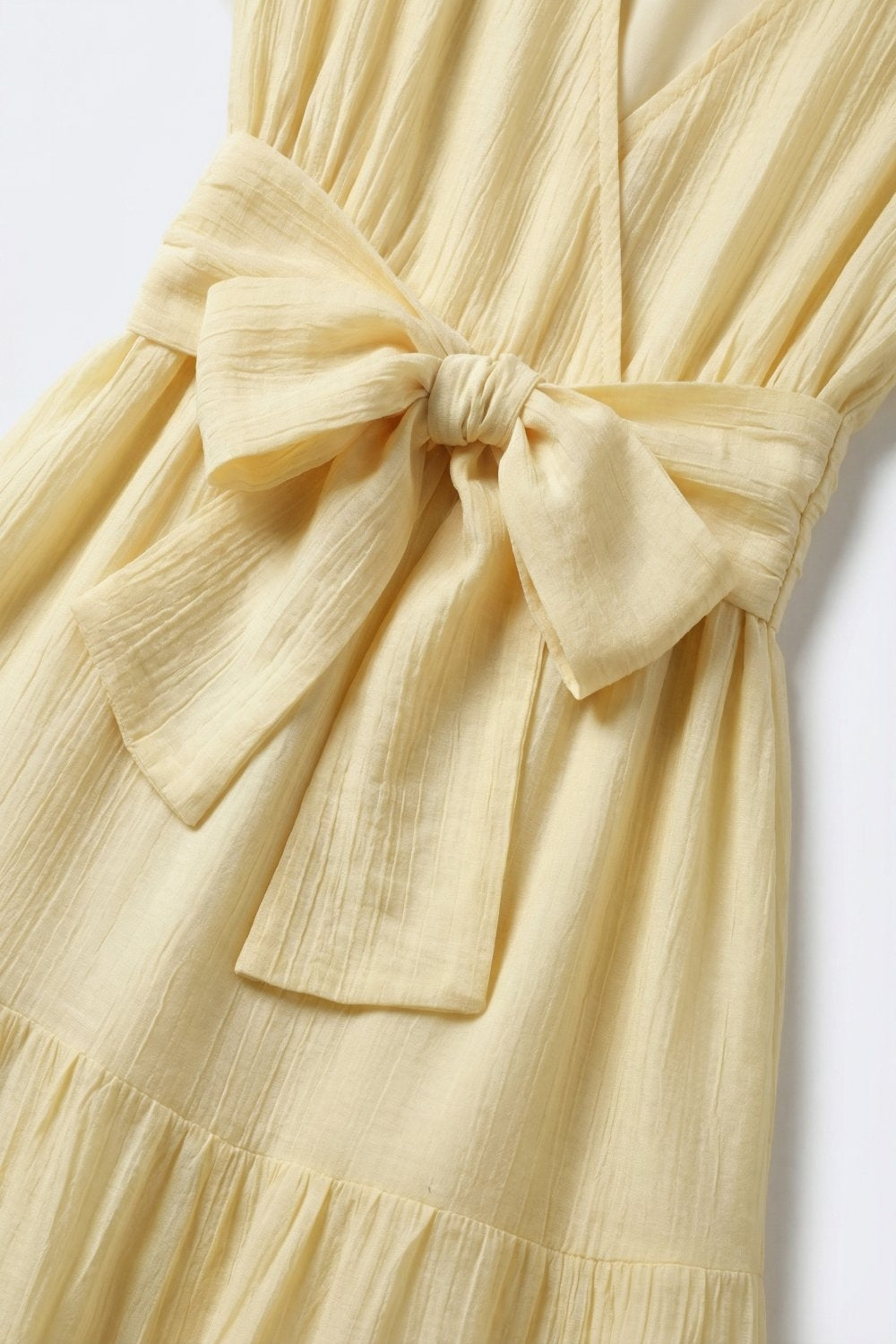 Yellow Maxi Dress with Waist Tie and Flutter Sleeves - dress