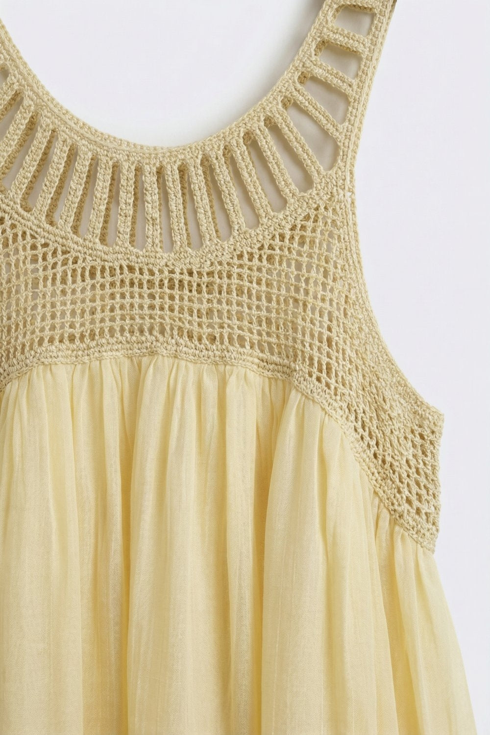 Yellow Crochet Yoke Maxi Dress with Flowing Skirt - dress