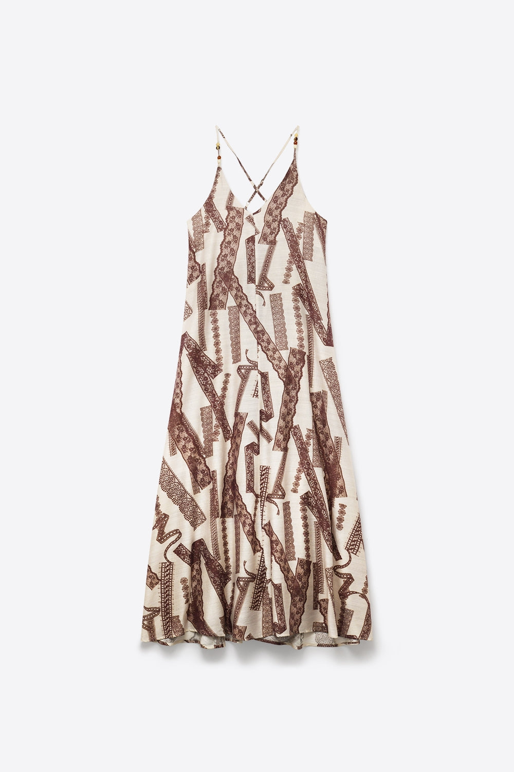Cream and Brown Printed Flowing Maxi Dress - dress