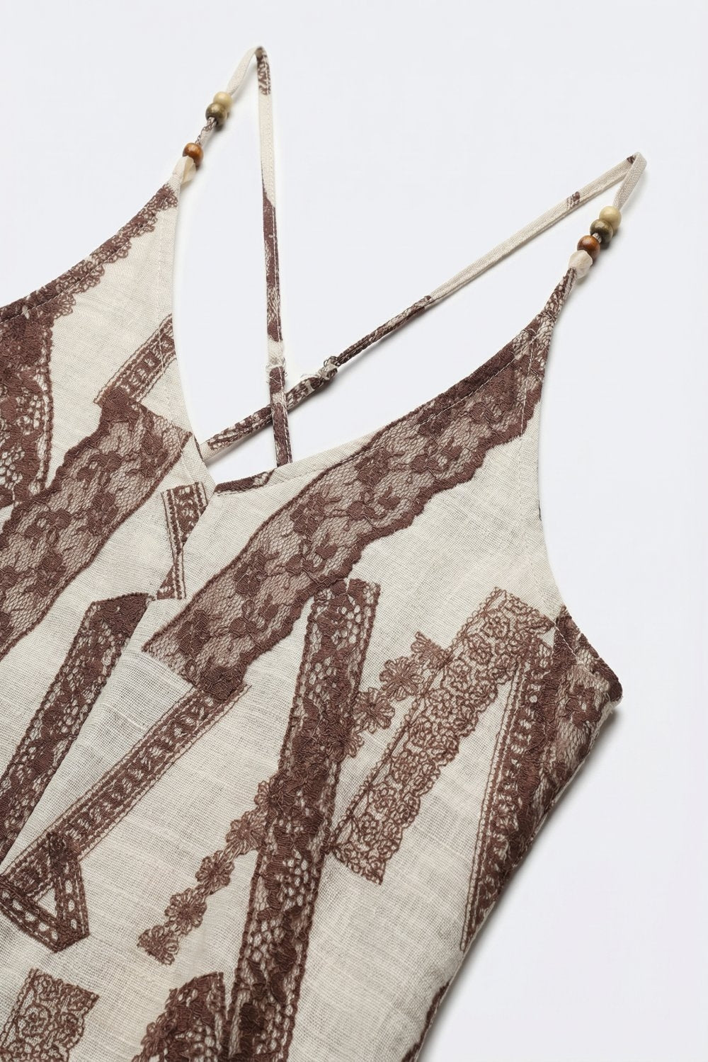 Cream and Brown Printed Flowing Maxi Dress - dress
