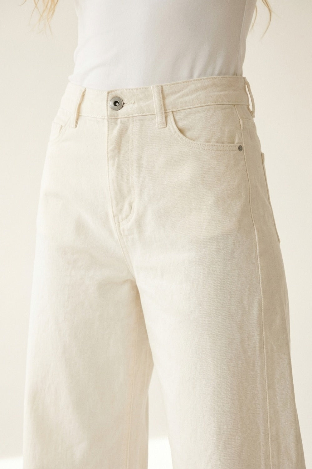 Extra Wide-Leg elastic Cotton Twill Pants in white color - Coloured Jeans