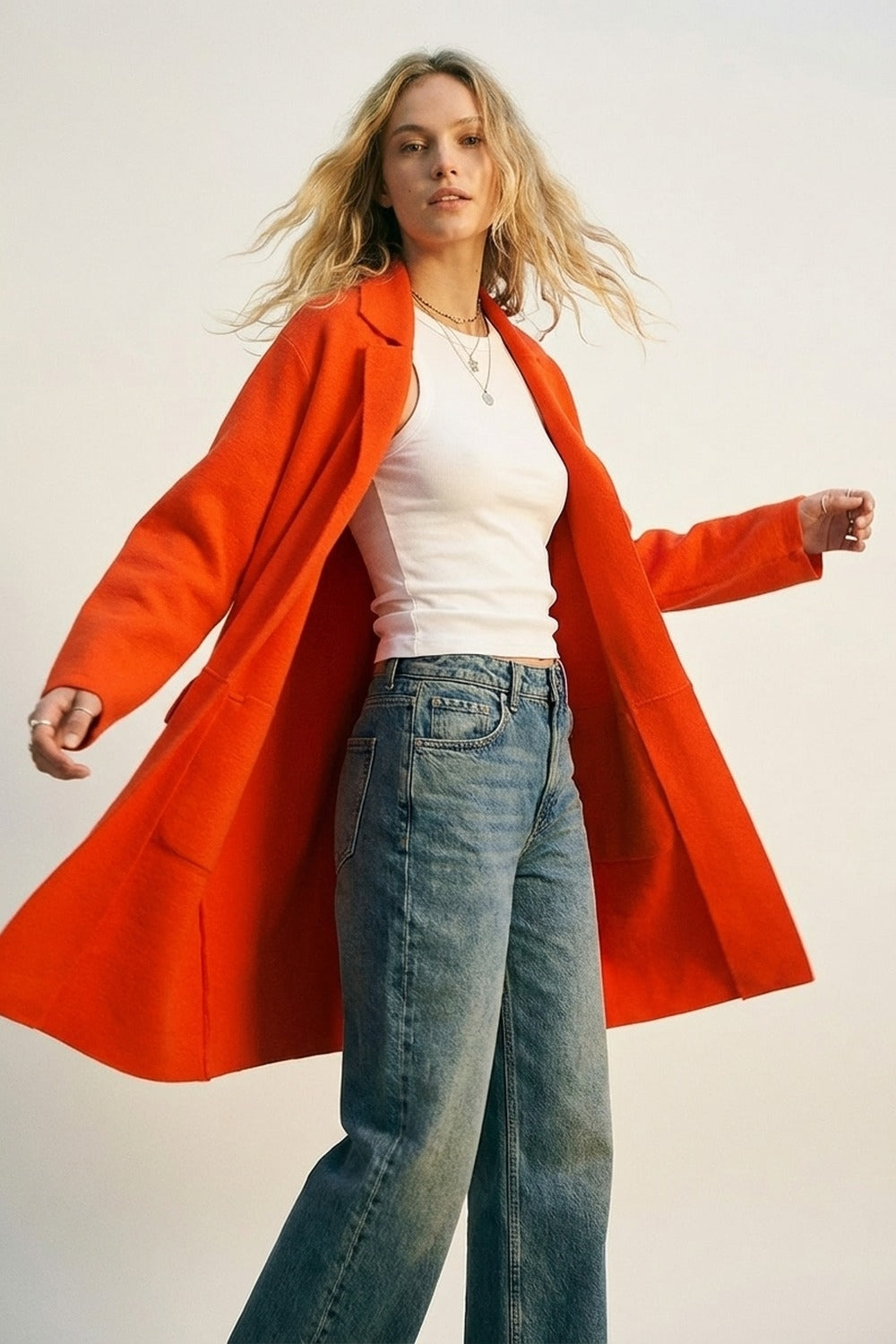 Oversized collar maxi cardigan in orange