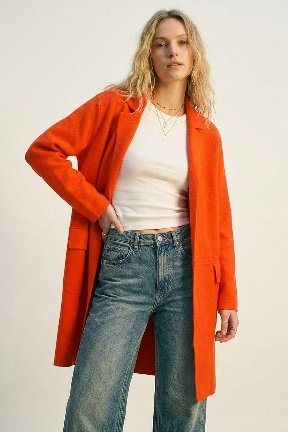 Oversized collar maxi cardigan in orange