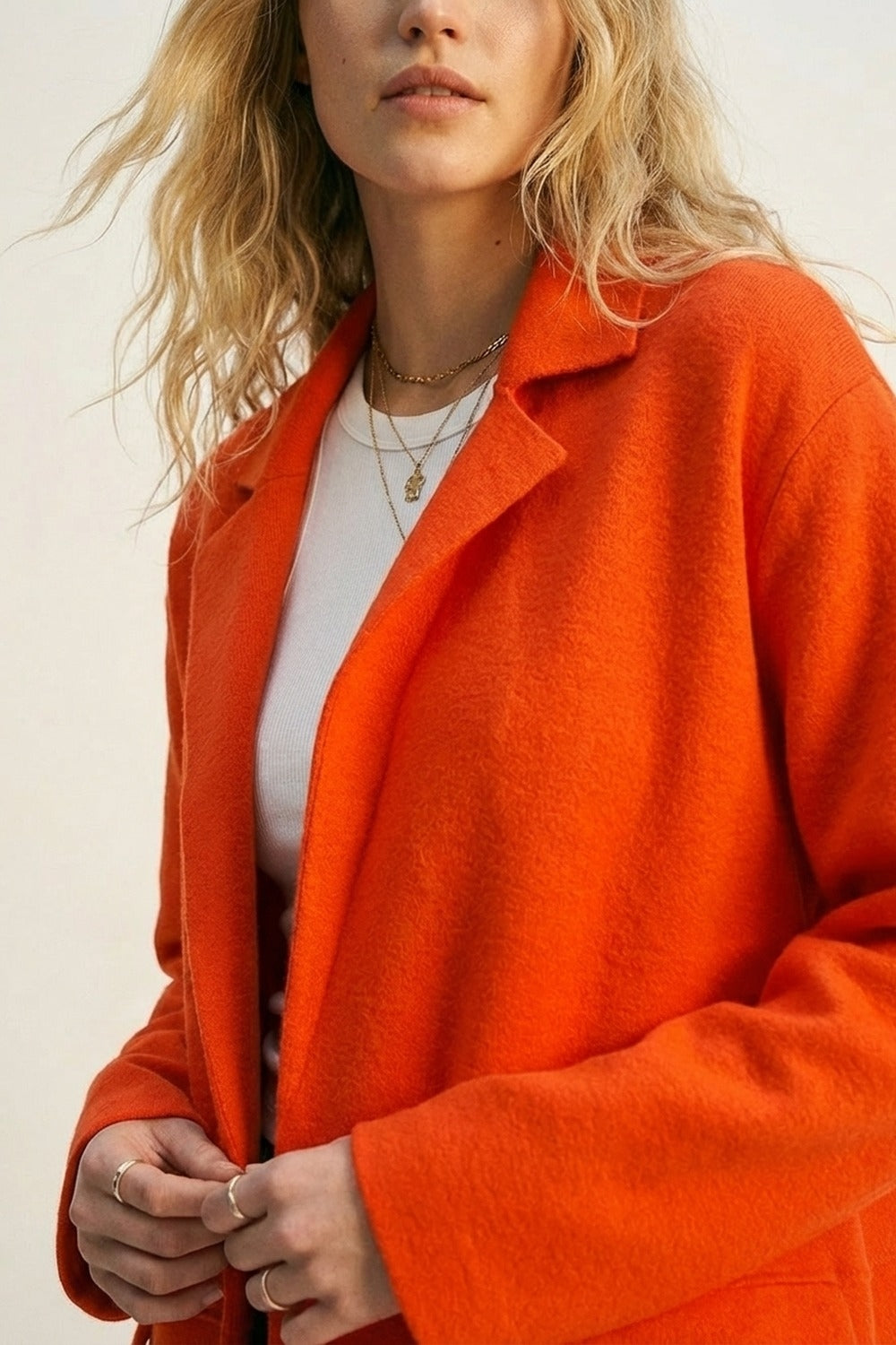 Oversized collar maxi cardigan in orange