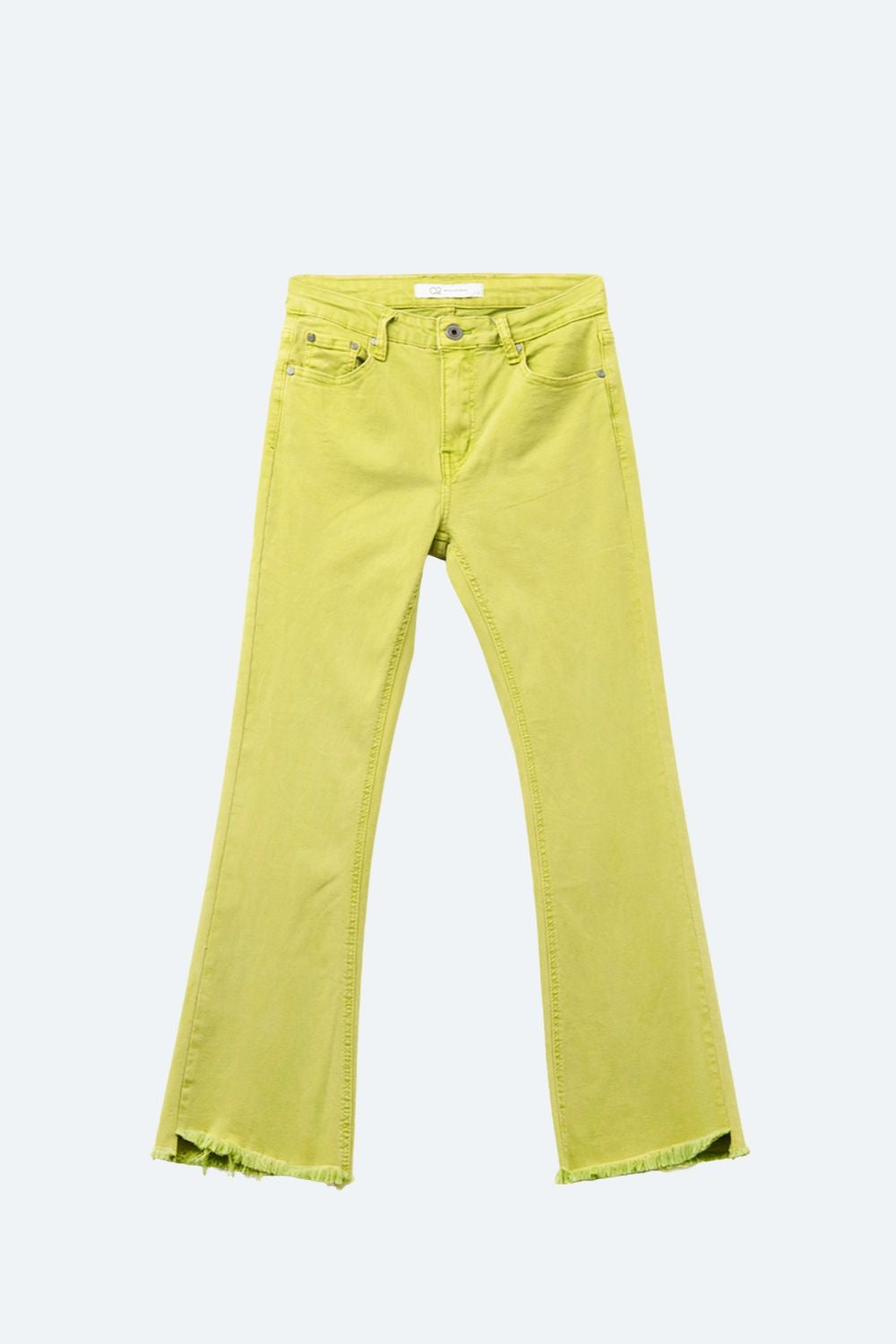 Flare jeans with raw hem edge in lime color - Coloured Jeans